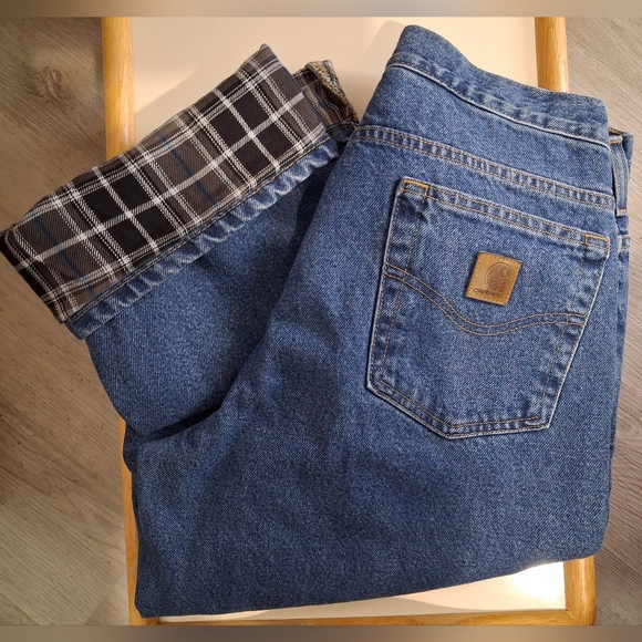 Carhartt Other - Carhartt Mens Winter Thermal Plaid Lined Blue Jeans Size 30x32